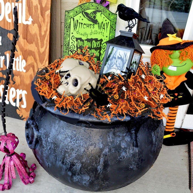 TORONTOKYO 2LB Halloween Black Orange Crinkle Cut Paper with Pumpkin Bat Ghost Witch Star Confetti, Raffia Paper Shredded Paper Filler for Gift Wrapping Craft DIY Basket Filling Party Decoration - Image 5